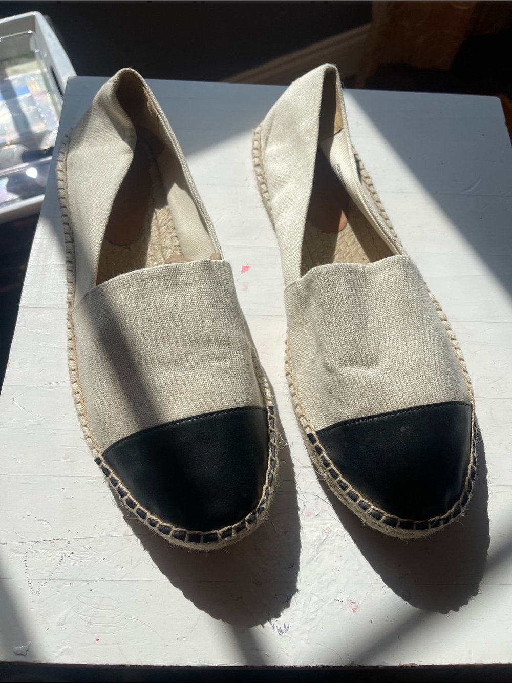 J. Crew Cream Canvas Espadrilles with Black Toe - Women
